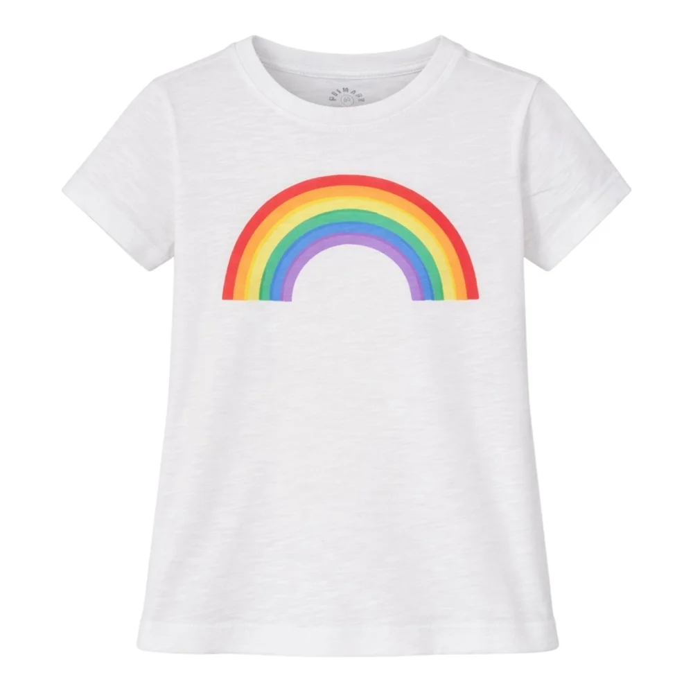 Primary Kids T-shirt Crew Neck Short Sleeves White Rainbow Cotton Size 6 7 - Picture 1 of 5